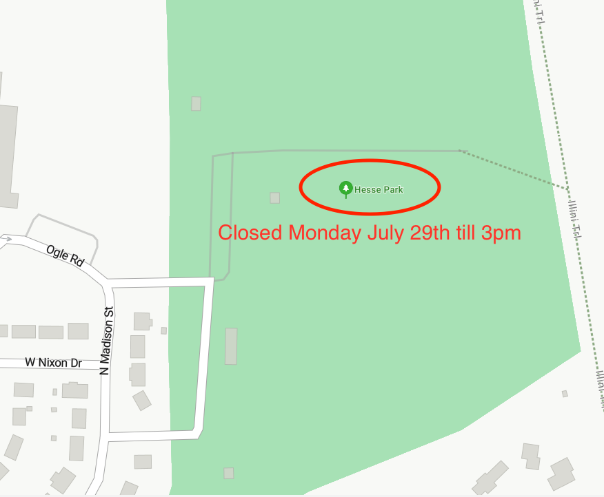 Hesse Park Closed Monday July 29th till 3pm.